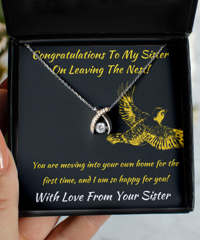 Wishbone Necklace First Home Gift For Sister From Sister, Leaving The Nest Pendant, Love From Your Sister, Sis To Sis Jewelry