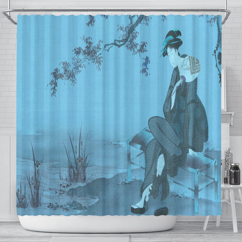 Woman Cooling Herself Japanese Art Shower Curtain - FREE SHIPPING