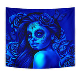 Calavera Fresh Look Design #2 Wall Tapestry (Blue Elusive Rose) - FREE SHIPPING