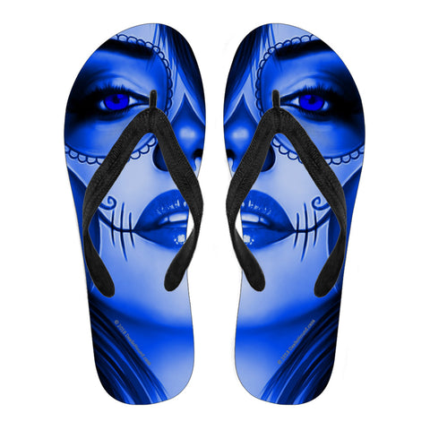 Calavera Fresh Look Design #3 Women's Flip-Flops (Blue Lapis Lazuli)
