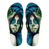 Calavera Fresh Look Design #2 Women's Flip-Flops (Turquoise Tiffany Rose)