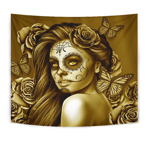 Calavera Fresh Look Design #2 Wall Tapestry (Hazel Sparkle & Shine Rose) - FREE SHIPPING