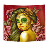 Calavera Fresh Look Design #2 Wall Tapestry (Yellow Smiley Face Rose) - FREE SHIPPING