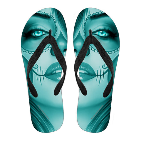 Calavera Fresh Look Design #3 Women's Flip-Flops (Ice Blue Aquamarine)