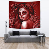 Calavera Fresh Look Design #2 Wall Tapestry (Red Freedom Rose) - FREE SHIPPING