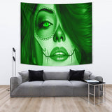 Calavera Fresh Look Design #3 Wall Tapestry (Green Emerald) - FREE SHIPPING