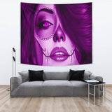 Calavera Fresh Look Design #3 Wall Tapestry (Purple Amethyst) - FREE SHIPPING