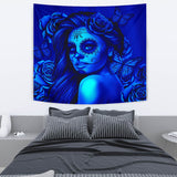 Calavera Fresh Look Design #2 Wall Tapestry (Blue Elusive Rose) - FREE SHIPPING