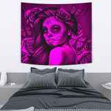 Calavera Fresh Look Design #2 Wall Tapestry (Pink Easy On The Eyes Rose) - FREE SHIPPING