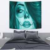 Calavera Fresh Look Design #3 Wall Tapestry (Ice Blue Aquamarine) - FREE SHIPPING