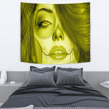 Calavera Fresh Look Design #3 Wall Tapestry (Yellow Chrysoberyl) - FREE SHIPPING
