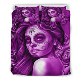 Calavera Fresh Look Design #2 Duvet Cover Set (Purple Night Owl Rose) - FREE SHIPPING