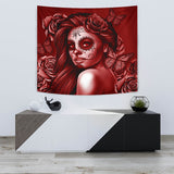 Calavera Fresh Look Design #2 Wall Tapestry (Red Freedom Rose) - FREE SHIPPING