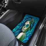 Calavera Fresh Look Design #2 Car Floor Mats (Turquoise Tiffany Rose, Front & Back) - FREE SHIPPING
