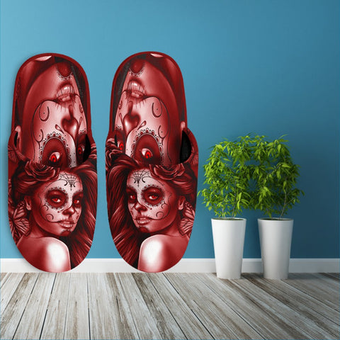 Calavera Fresh Look Design #2 Slippers (Red Freedom Rose) - FREE SHIPPING