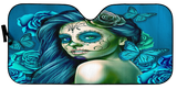 Calavera Fresh Look Design #2 Auto Sun Shade (Turquoise Tiffany Rose) - FREE SHIPPING