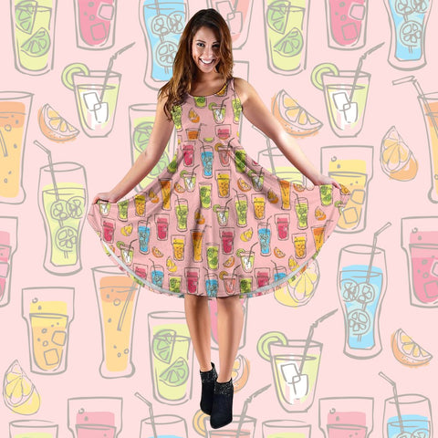 Cocktail Drinks Party Midi Dress (Salmon) - FREE SHIPPING