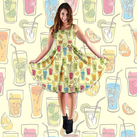 Cocktail Drinks Party Midi Dress (Yellow) - FREE SHIPPING