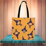 Cute Witches Halloween Trick Or Treat Cloth Tote Goody Bag (Orange)