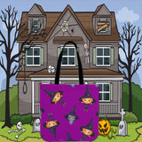 Cute Witches Halloween Trick Or Treat Cloth Tote Goody Bag (Purple)