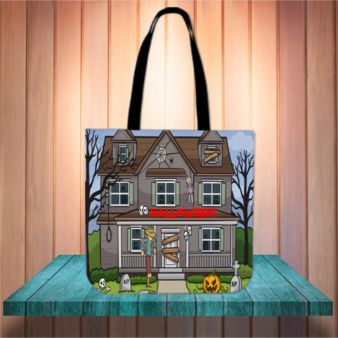 Derelict House Halloween Trick Or Treat Cloth Tote Goody Bag