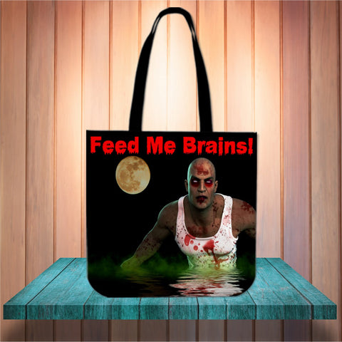 Feed Me Brains Halloween Trick Or Treat Cloth Tote Goody Bag