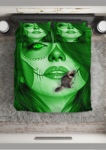 Calavera Fresh Look Design #3 Duvet Cover Set (Green Emerald) - FREE SHIPPING