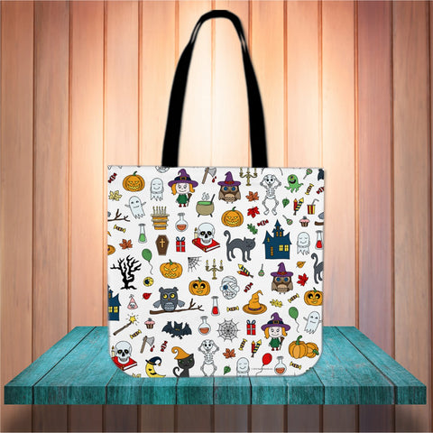 Halloween Pattern (White) Halloween Trick Or Treat Cloth Tote Goody Bag