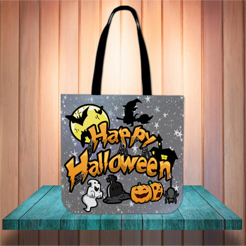 Happy Halloween Design #1 (Gray) Halloween Trick Or Treat Cloth Tote Goody Bag
