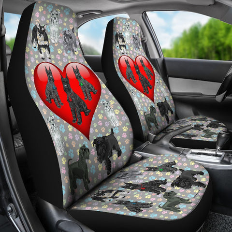 I Love Schnauzers Car Seat Covers (Paw Prints, With Heart)  - FREE SHIPPING