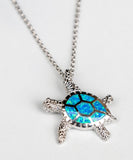 Blue Fire Opal Turtle Necklace Happy New Year To Sister From Brother, Good Luck Pendant From Bro, New Year's Jewelry, New Years Gift For Sis