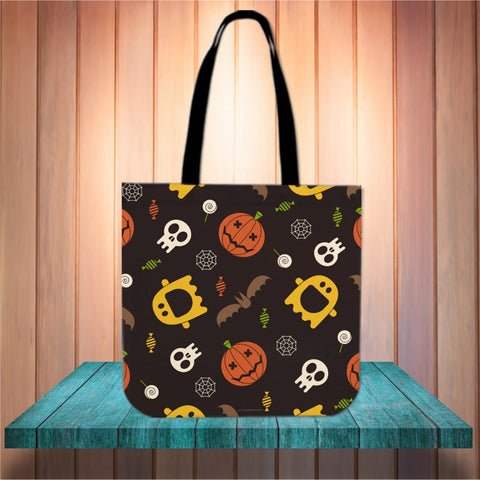 Pumpkins & Monsters (Orange) Halloween Trick Or Treat Cloth Tote Goody Bag