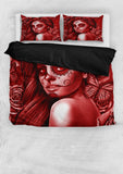Calavera Fresh Look Design #2 Duvet Cover Set (Red Freedom Rose) - FREE SHIPPING