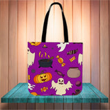 Spooky Stuff Halloween Trick Or Treat Cloth Tote Goody Bag (Purple)