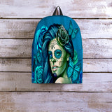 Calavera Fresh Look Design #2 Backpack (Turquoise Tiffany Rose) - FREE SHIPPING