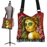 Calavera Fresh Look Design #2 Cross-Body Boho Handbag (Yellow Smiley Face Rose) - FREE SHIPPING