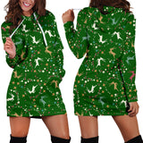 Ugly Christmas Sweater Hoodie Dress - Flying Reindeer Design #1 (Green) - For Small To Plus Size Divas - FREE SHIPPING