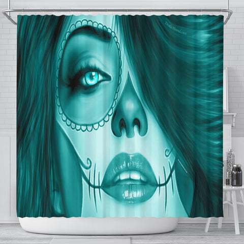 Calavera Fresh Look Design #3 Shower Curtain (Ice Blue Aquamarine) - FREE SHIPPING