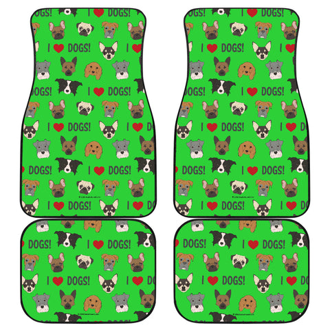 I Love Dogs Car Floor Mats (FPD Green, Front & Back) - FREE SHIPPING