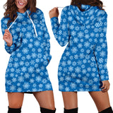 Ugly Christmas Sweater Hoodie Dress - Snowflakes Design #3 (Blue) - For Small To Plus Size Divas - FREE SHIPPING