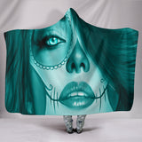 Calavera Fresh Look Design #3 Hooded Blanket (Ice Blue Aquamarine) - FREE SHIPPING