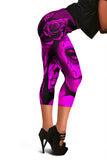 Calavera Fresh Look Design #2 Capri Leggings (Pink Easy On The Eyes Rose) - FREE SHIPPING