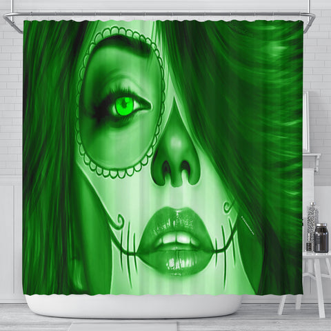 Calavera Fresh Look Design #3 Shower Curtain (Green Emerald) - FREE SHIPPING
