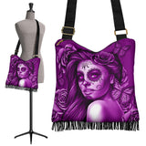 Calavera Fresh Look Design #2 Cross-Body Boho Handbag (Purple Night Owl Rose) - FREE SHIPPING