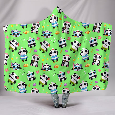 Cute Pandas Design #1 Hooded Blanket (Green) - FREE SHIPPING