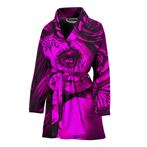 Calavera Fresh Look Design #2 Women's Bathrobe (Pink Easy On The Eyes Rose) - FREE SHIPPING