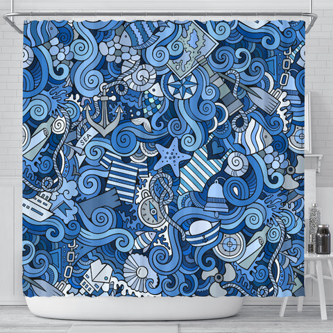 Nautical Design Shower Curtain (Sky Blue) - FREE SHIPPING