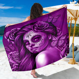Calavera Fresh Look Design #2 Sarong (Purple Night Owl Rose) - FREE SHIPPING