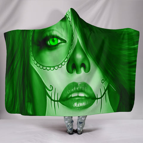 Calavera Fresh Look Design #3 Hooded Blanket (Green Emerald) - FREE SHIPPING