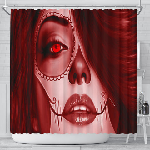Calavera Fresh Look Design #3 Shower Curtain (Red Garnet) - FREE SHIPPING